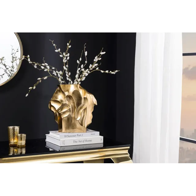 Vase décoratif LIQUID 30 cm – Finition dorée martelée, en métal aluminium, fait main