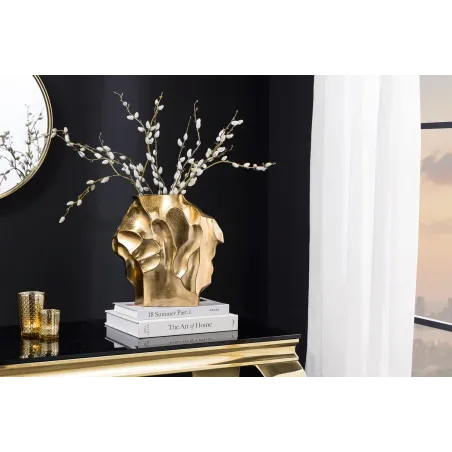 Vase décoratif LIQUID 30 cm – Finition dorée martelée, en métal aluminium, fait main