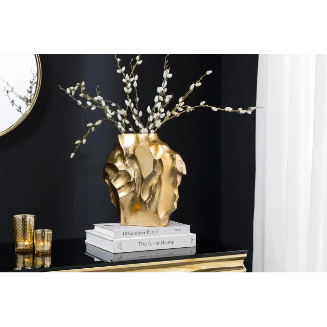 Vase décoratif LIQUID 30 cm – Finition dorée martelée, en métal aluminium, fait main