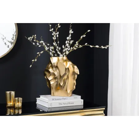 Vase décoratif LIQUID 30 cm – Finition dorée martelée, en métal aluminium, fait main