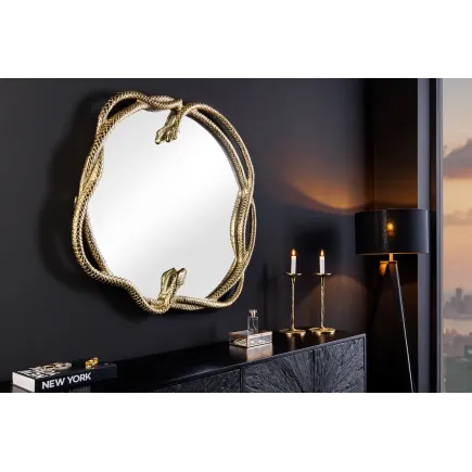 Miroir mural SNAKE XL 85 cm – Design serpent doré en métal sculpté, style luxueux et original