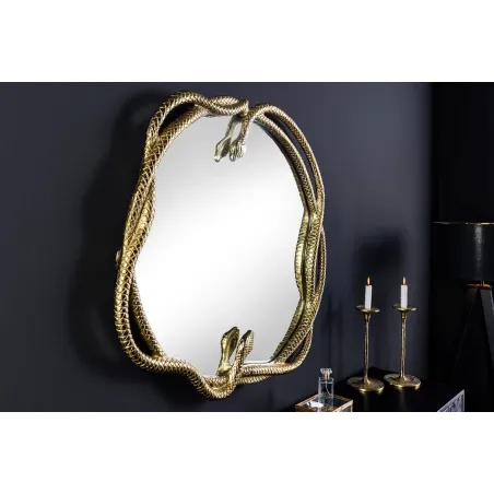 Miroir mural SNAKE XL 85 cm – Design serpent doré en métal sculpté, style luxueux et original