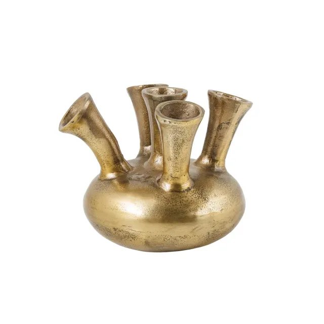 Vase design KIYA 25 cm – Doré, 5 ouvertures, fabrication artisanale en métal aluminium