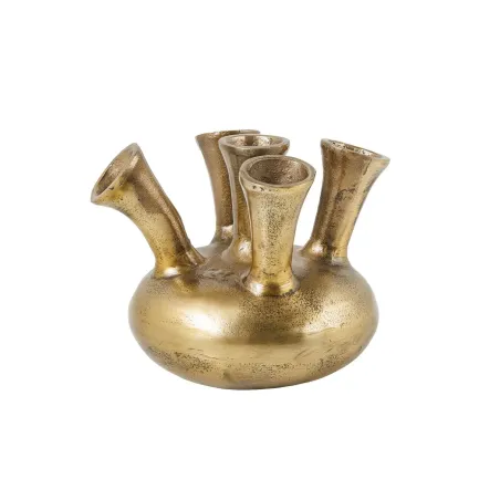 Vase design KIYA 25 cm – Doré, 5 ouvertures, fabrication artisanale en métal aluminium