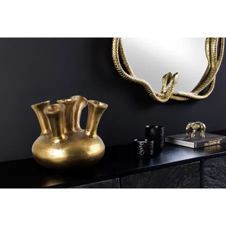 Vase design KIYA 25 cm – Doré, 5 ouvertures, fabrication artisanale en métal aluminium