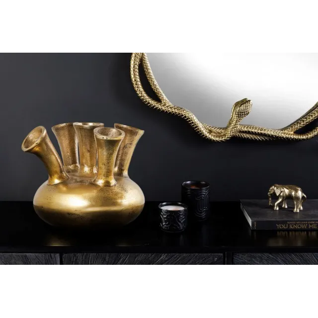 Vase design KIYA 25 cm – Doré, 5 ouvertures, fabrication artisanale en métal aluminium