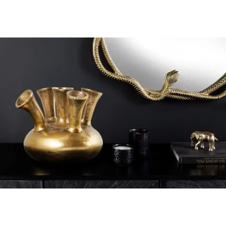 Vase design KIYA 25 cm – Doré, 5 ouvertures, fabrication artisanale en métal aluminium