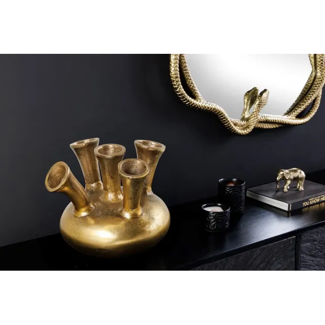 Vase design KIYA 25 cm – Doré, 5 ouvertures, fabrication artisanale en métal aluminium