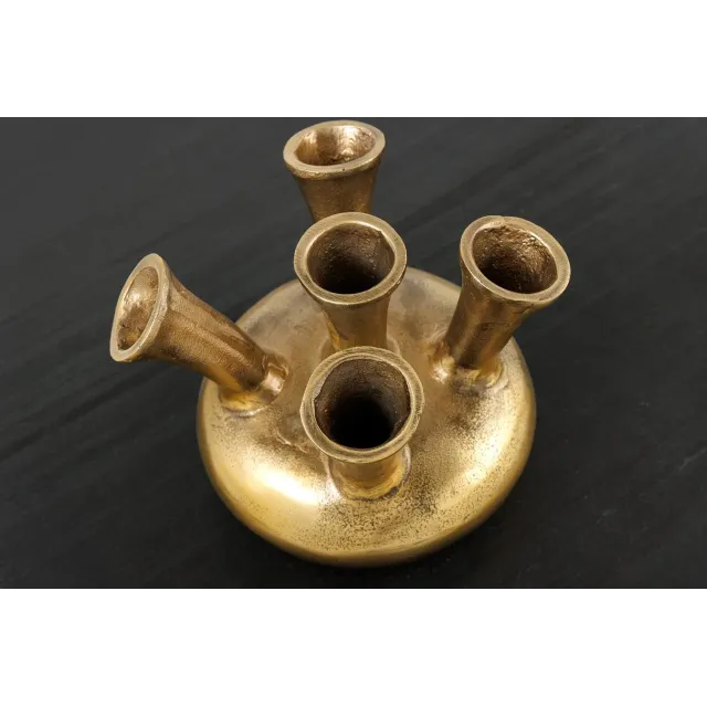 Vase design KIYA 25 cm – Doré, 5 ouvertures, fabrication artisanale en métal aluminium