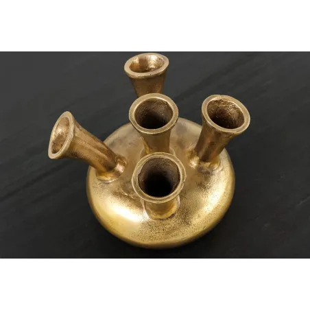 Vase design KIYA 25 cm – Doré, 5 ouvertures, fabrication artisanale en métal aluminium