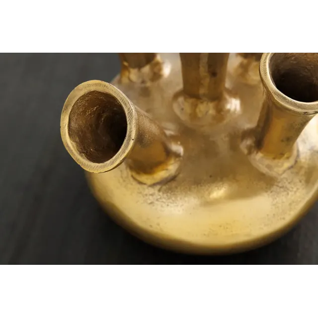 Vase design KIYA 25 cm – Doré, 5 ouvertures, fabrication artisanale en métal aluminium