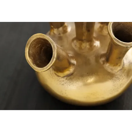 Vase design KIYA 25 cm – Doré, 5 ouvertures, fabrication artisanale en métal aluminium