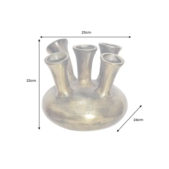Vase design KIYA 25 cm – Doré, 5 ouvertures, fabrication artisanale en métal aluminium