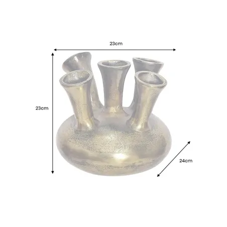 Vase design KIYA 25 cm – Doré, 5 ouvertures, fabrication artisanale en métal aluminium