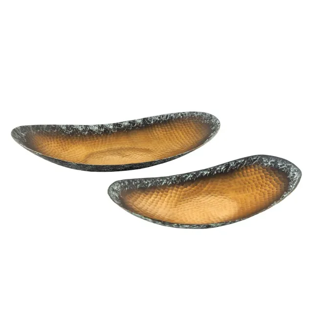 Set de 2 coupelles décoratives ORIENT – Métal doré 45 cm & 36 cm, finition martelée avec patine, fabrication artisanale