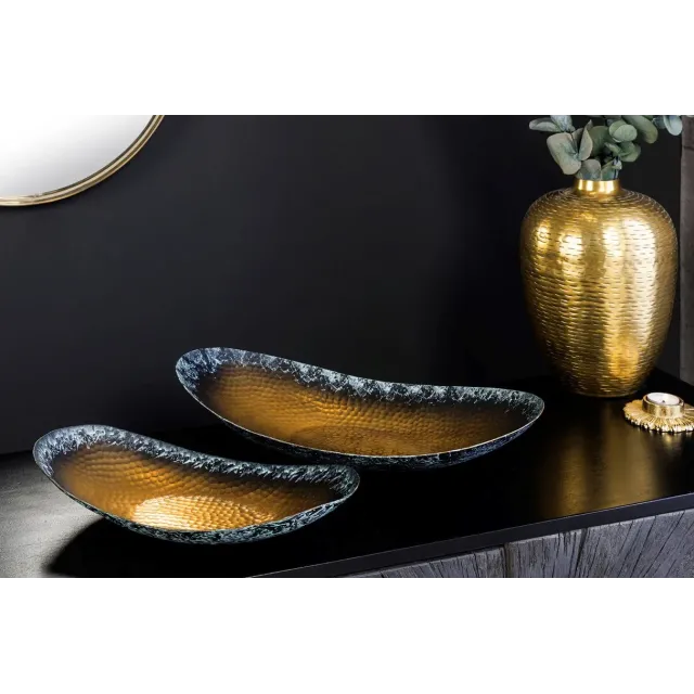 Set de 2 coupelles décoratives ORIENT – Métal doré 45 cm & 36 cm, finition martelée avec patine, fabrication artisanale