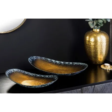 Set de 2 coupelles décoratives ORIENT – Métal doré 45 cm & 36 cm, finition martelée avec patine, fabrication artisanale