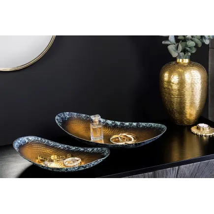 Set de 2 coupelles décoratives ORIENT – Métal doré 45 cm & 36 cm, finition martelée avec patine, fabrication artisanale 2