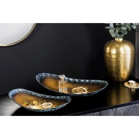 Set de 2 coupelles décoratives ORIENT – Métal doré 45 cm & 36 cm, finition martelée avec patine, fabrication artisanale