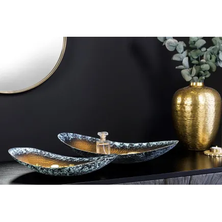 Set de 2 coupelles décoratives ORIENT – Métal doré 45 cm & 36 cm, finition martelée avec patine, fabrication artisanale