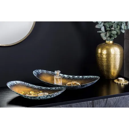 Set de 2 coupelles décoratives ORIENT – Métal doré 45 cm & 36 cm, finition martelée avec patine, fabrication artisanale