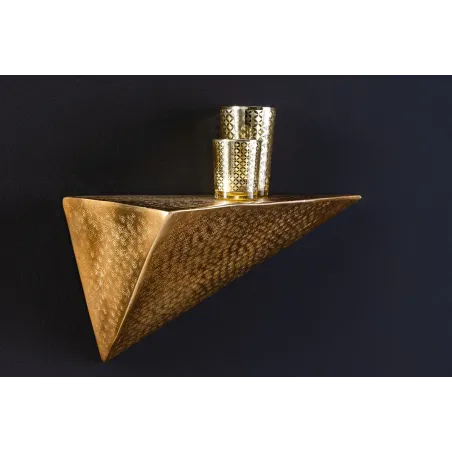 Étagère murale PYRAMID 40 cm – Design pyramidal doré antique en métal, finition martelée à la main