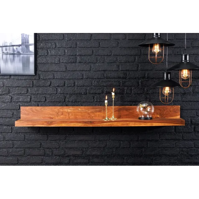 Étagère murale MAKASSAR 140 cm – Bois massif de sheesham, finition stone naturelle, fabrication artisanale