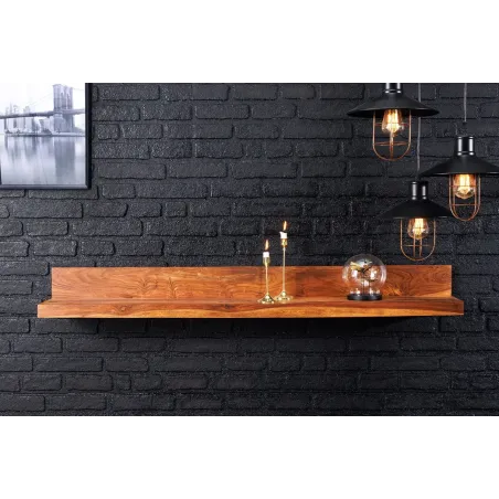 Étagère murale MAKASSAR 140 cm – Bois massif de sheesham, finition stone naturelle, fabrication artisanale