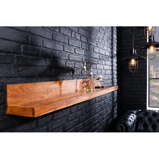 Étagère murale MAKASSAR 140 cm – Bois massif de sheesham, finition stone naturelle, fabrication artisanale