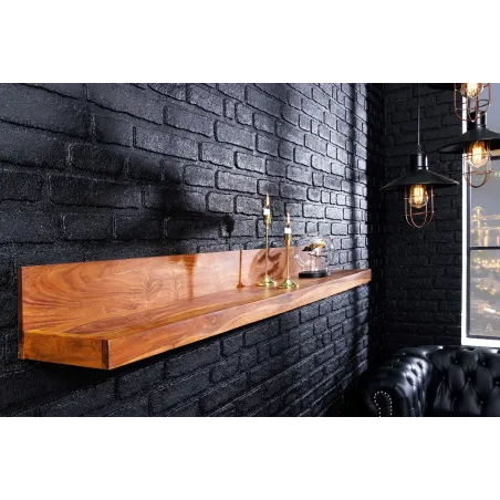 Étagère murale MAKASSAR 140 cm – Bois massif de sheesham, finition stone naturelle, fabrication artisanale