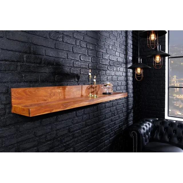 Étagère murale MAKASSAR 140 cm – Bois massif de sheesham, finition stone naturelle, fabrication artisanale