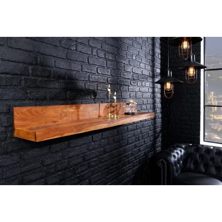 Étagère murale MAKASSAR 140 cm – Bois massif de sheesham, finition stone naturelle, fabrication artisanale