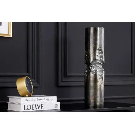 Vase moderne PRECIOUS 50 cm – Métal noir & argent, design martelé, 2-en-1 vase & bougeoir 2