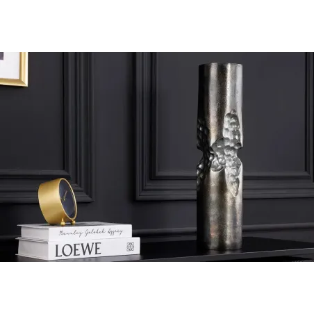 Vase moderne PRECIOUS 50 cm – Métal noir & argent, design martelé, 2-en-1 vase & bougeoir
