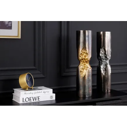 Vase moderne PRECIOUS 50 cm – Métal noir & argent, design martelé, 2-en-1 vase & bougeoir