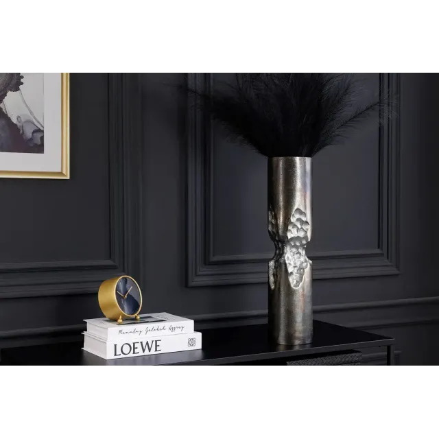 Vase moderne PRECIOUS 50 cm – Métal noir & argent, design martelé, 2-en-1 vase & bougeoir