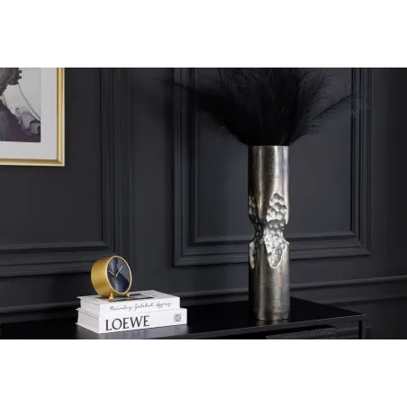 Vase moderne PRECIOUS 50 cm – Métal noir & argent, design martelé, 2-en-1 vase & bougeoir