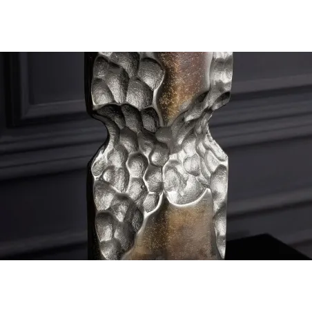 Vase moderne PRECIOUS 50 cm – Métal noir & argent, design martelé, 2-en-1 vase & bougeoir