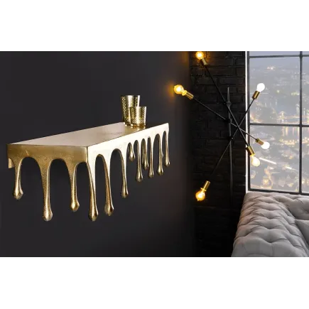 Étagère murale LIQUID LINE 60 cm – Métal doré antique, design sculptural façon goutte, fabrication artisanale 2