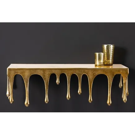 Étagère murale LIQUID LINE 60 cm – Métal doré antique, design sculptural façon goutte, fabrication artisanale