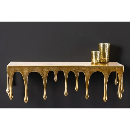 Étagère murale LIQUID LINE 60 cm – Métal doré antique, design sculptural façon goutte, fabrication artisanale