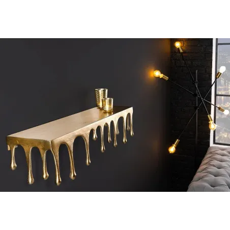 Étagère murale LIQUID LINE 60 cm – Métal doré antique, design sculptural façon goutte, fabrication artisanale