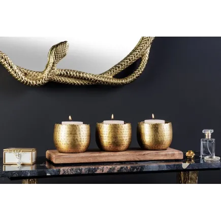 Set de décoration ORIENT – 3 coupelles dorées avec plateau en bois massif de manguier, design martelé fait main 2