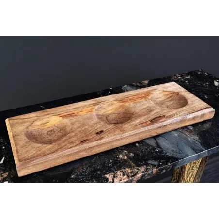 Set de décoration ORIENT – 3 coupelles dorées avec plateau en bois massif de manguier, design martelé fait main