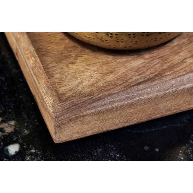 Set de décoration ORIENT – 3 coupelles dorées avec plateau en bois massif de manguier, design martelé fait main