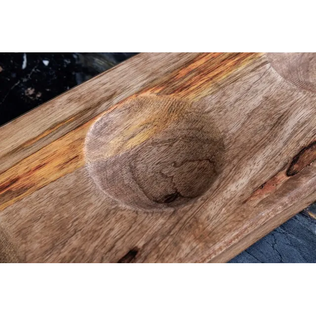 Set de décoration ORIENT – 3 coupelles dorées avec plateau en bois massif de manguier, design martelé fait main