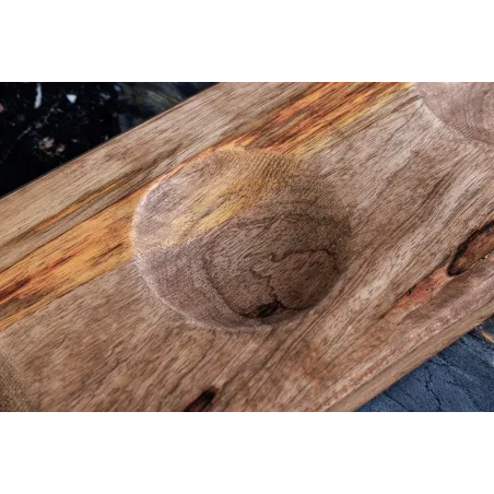 Set de décoration ORIENT – 3 coupelles dorées avec plateau en bois massif de manguier, design martelé fait main