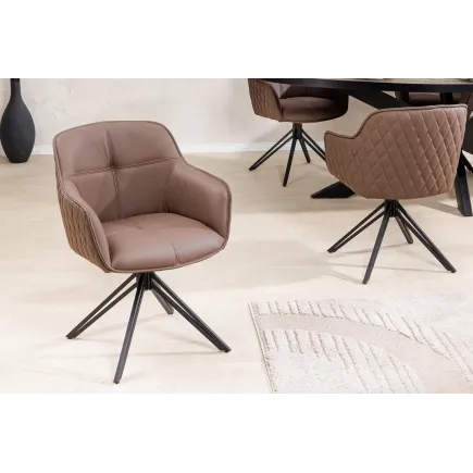 Chaise design EUPHORIA en cuir véritable – Pivotante à 180°, avec accoudoirs et pieds métal noir