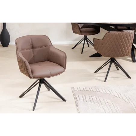 Chaise design EUPHORIA en cuir véritable – Pivotante à 180°, avec accoudoirs et pieds métal noir