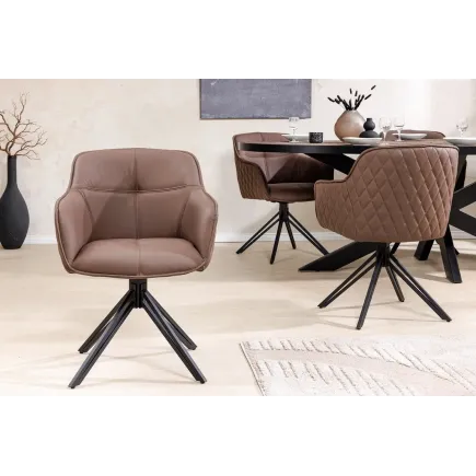 Chaise design EUPHORIA en cuir véritable – Pivotante à 180°, avec accoudoirs et pieds métal noir 2